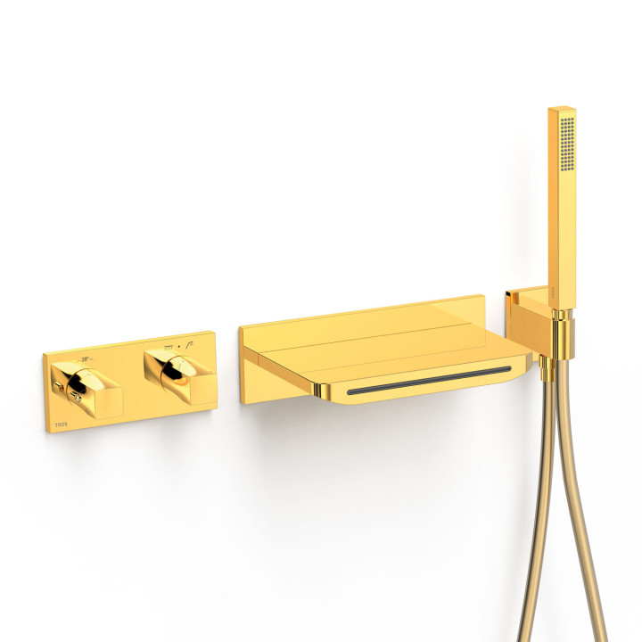 Zestaw baterii termostatycznej podtynkowej 2-drożnej wannowej i prysznicowej, TRES B-SYSTEM - 24-K Złoto