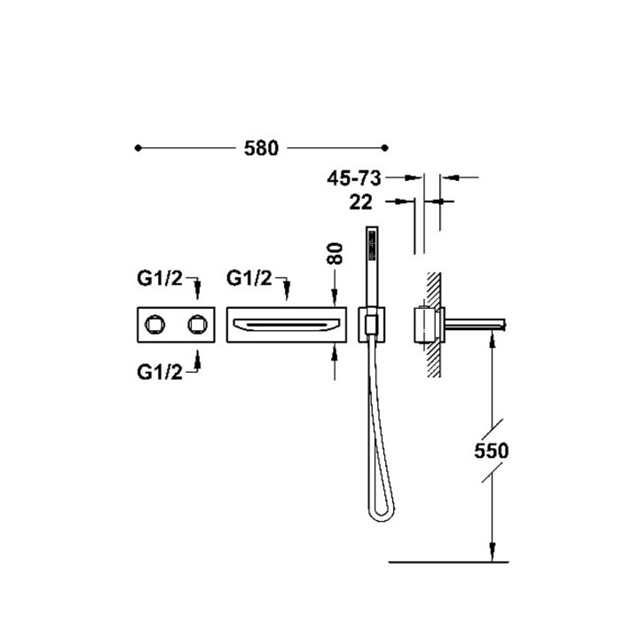 Zestaw baterii termostatycznej podtynkowej 2-drożnej wannowej i prysznicowej, TRES B-SYSTEM - 24-K Złoto Matowe