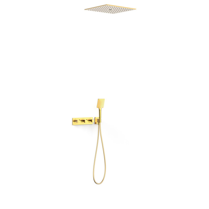 Zestaw baterii termostatycznej podtynkowej 3-drożnej prysznicowej, TRES B-SYSTEM - 24-K Złoto