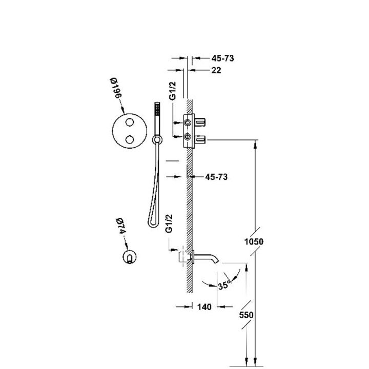 Zestaw baterii termostatycznej podtynkowej 2-drożnej Therm-box prysznicowej i wannowej, TRES THERM-BOX - Czerń Matowa