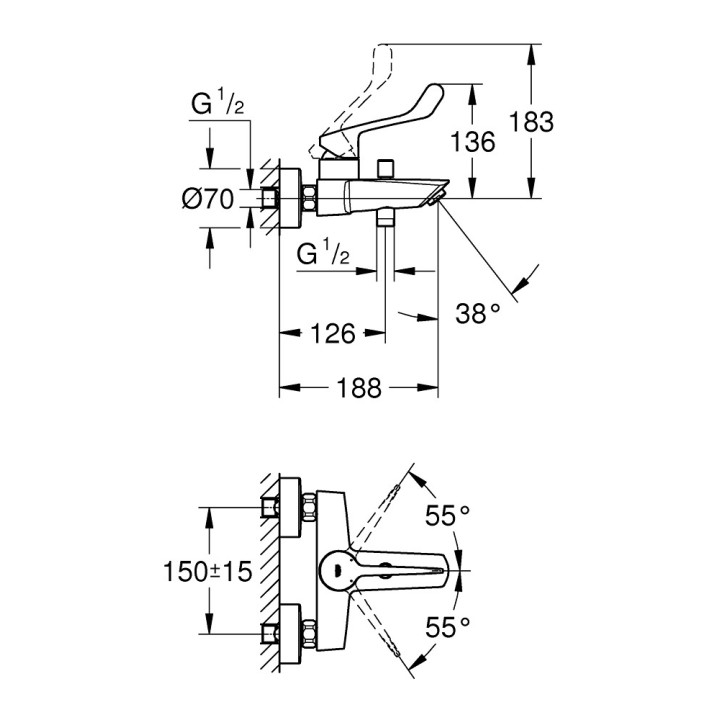 Jednouchwytowa bateria wannowa, GROHE EUROSMART - chrom