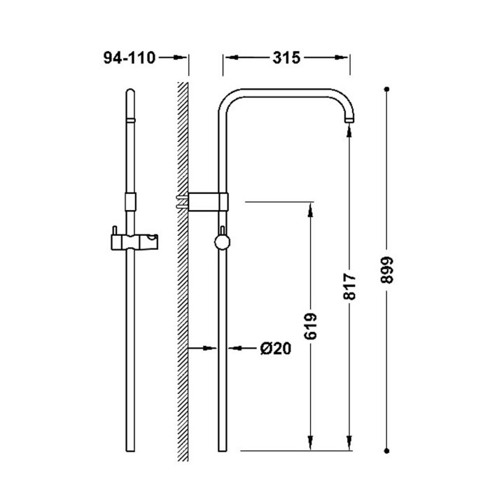 Drążek natryskowy przystosowany do baterii termostatycznej ściennej z kompatybilnym przyłączem, TRES OVER-WALL - 24-K Matowe róż