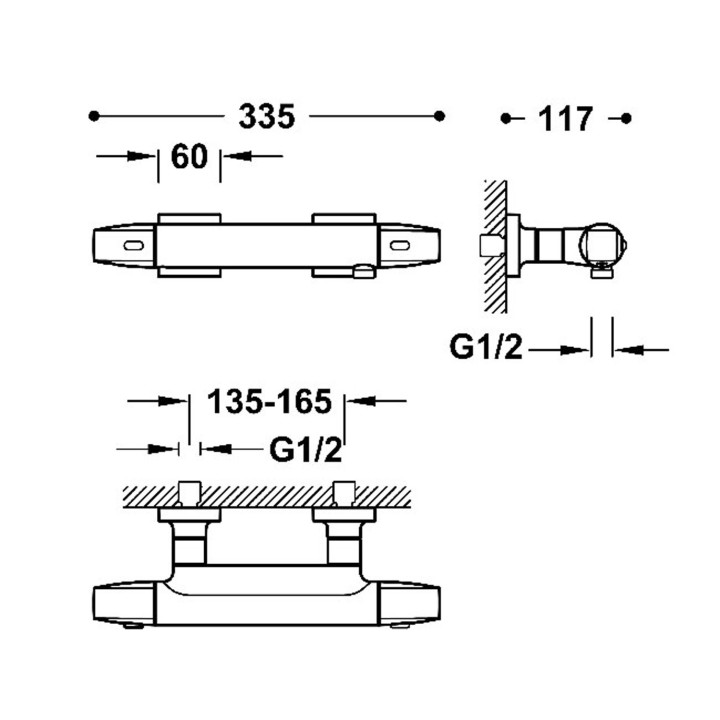 Bateria termostatyczna naścienna prysznicowa, TRES OVER-WALL - Chrom