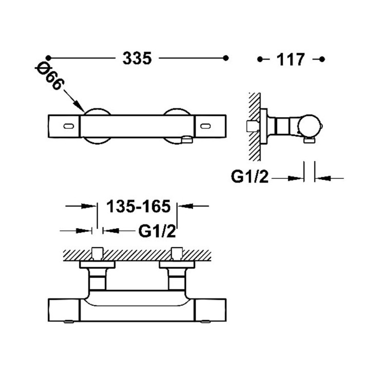 Bateria termostatyczna naścienna prysznicowa, TRES OVER-WALL - Stal