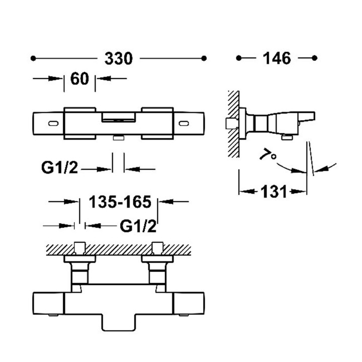 Bateria termostatyczna naścienna wannowa i prysznicowa, TRES OVER-WALL - Stal