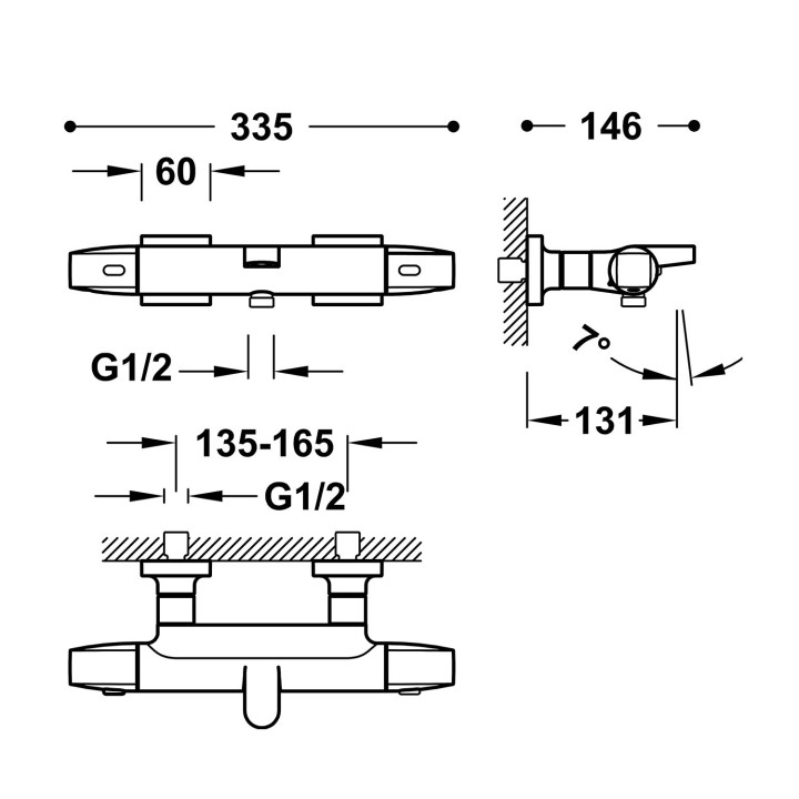 Bateria termostatyczna naścienna wannowa i prysznicowa, TRES OVER-WALL - Biel Matowa