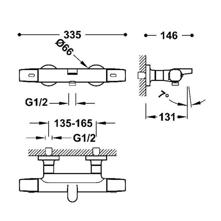 Bateria termostatyczna naścienna wannowa i prysznicowa, TRES OVER-WALL - 24-K Matowe różowe złoto