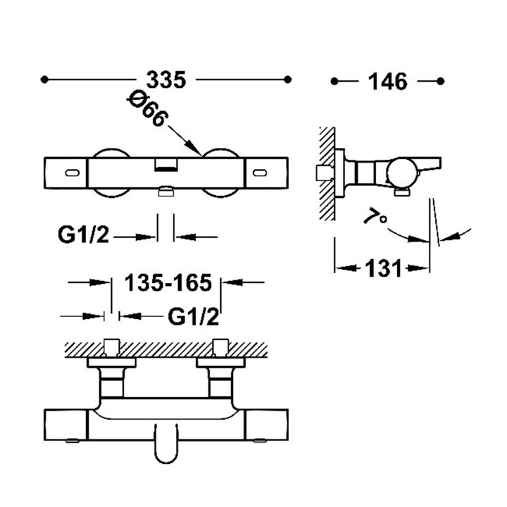 Bateria termostatyczna naścienna wannowa i prysznicowa, TRES OVER-WALL - Stal