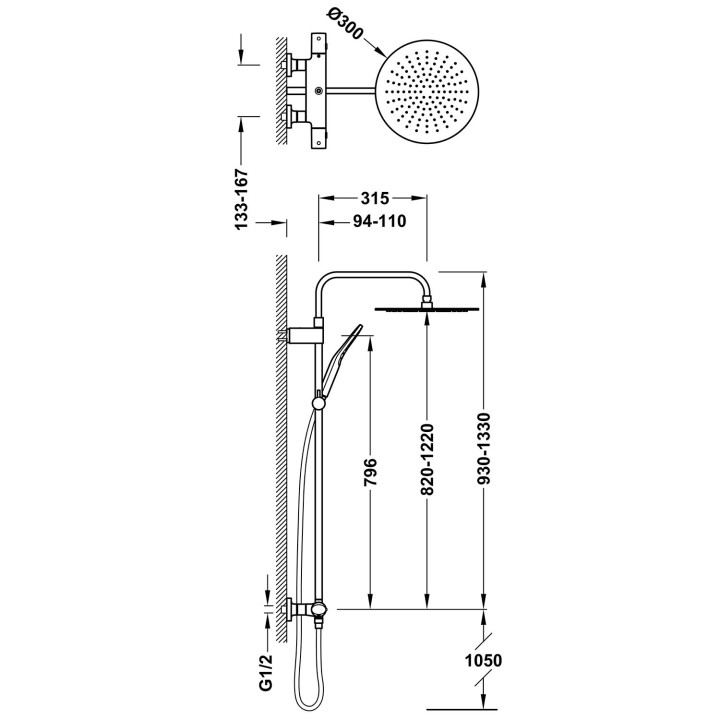 Zestaw baterii termostatycznej naściennej 2-drożnej prysznicowej, TRES OVER-WALL - Czarny brąz  