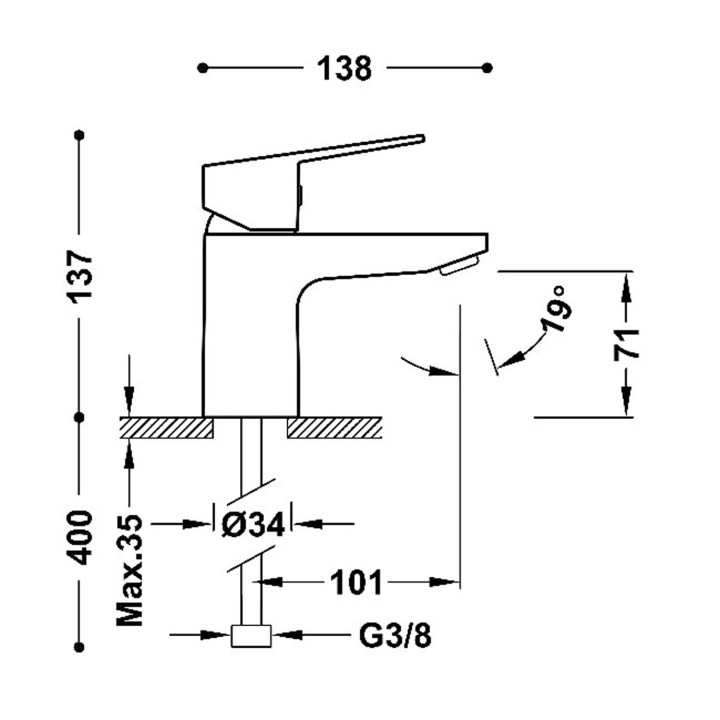 Bateria jednouchwytowa umywalkowa z systemem Tres-Duo, TRES BASE - Chrom