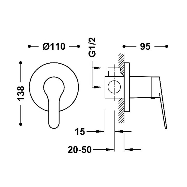 Bateria jednouchwytowa podtynkowa 1-drożna prysznicowa, TRES BASE - Chrom 