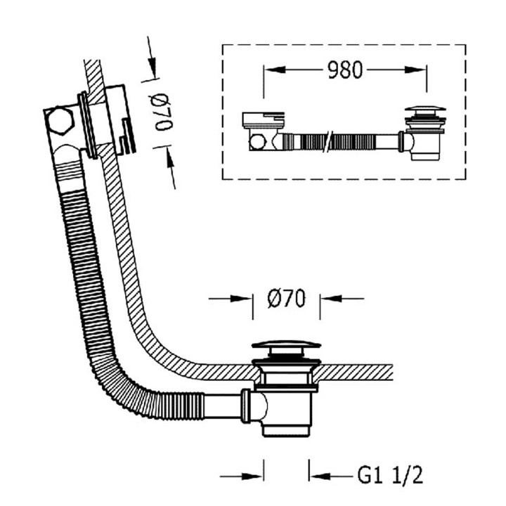 Zawór spustowy okrągły Click-Clack z napełnianiem z przelewem wannowy, TRES COMPL GRIFERIA  - Czerń Metalizowana