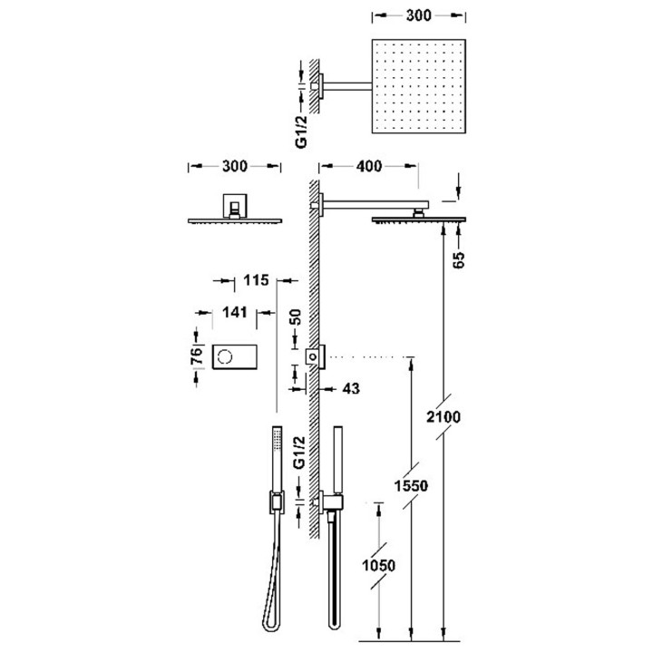 Zestaw elektronicznej baterii termostatycznej podtynkowej 2-drożnej prysznicowej, TRES SHOWER TECHNOLOGY - 24-K Matowe różowe zł
