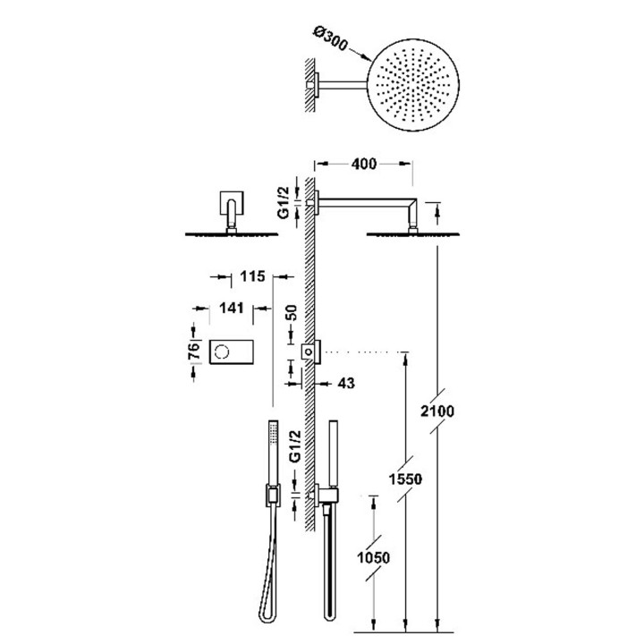 Zestaw elektronicznej baterii termostatycznej podtynkowej 2-drożnej prysznicowej, TRES SHOWER TECHNOLOGY - 24-K Złoto Matowe