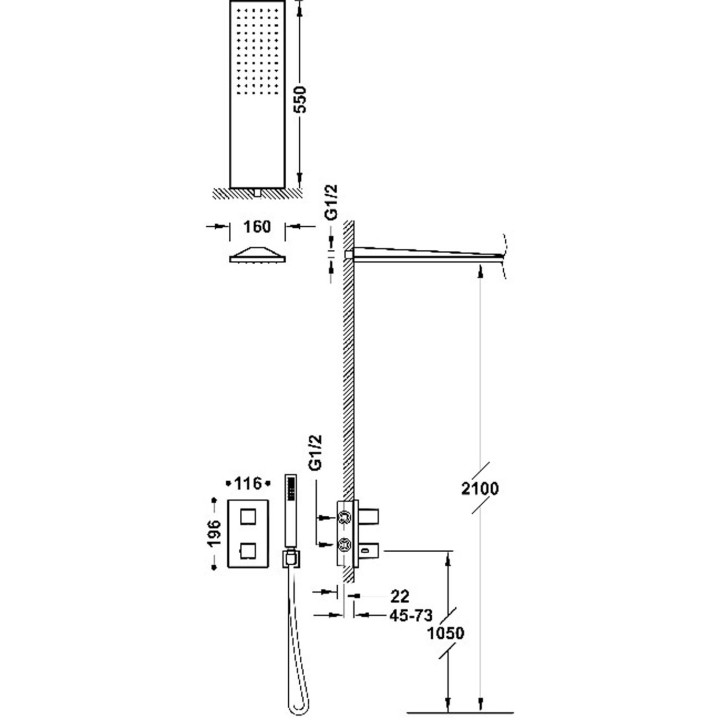 Zestaw baterii termostatycznej podtynkowej 2-drożnej Therm-box prysznicowej, TRES SLIM EXCLUSIVE - Biel Matowa