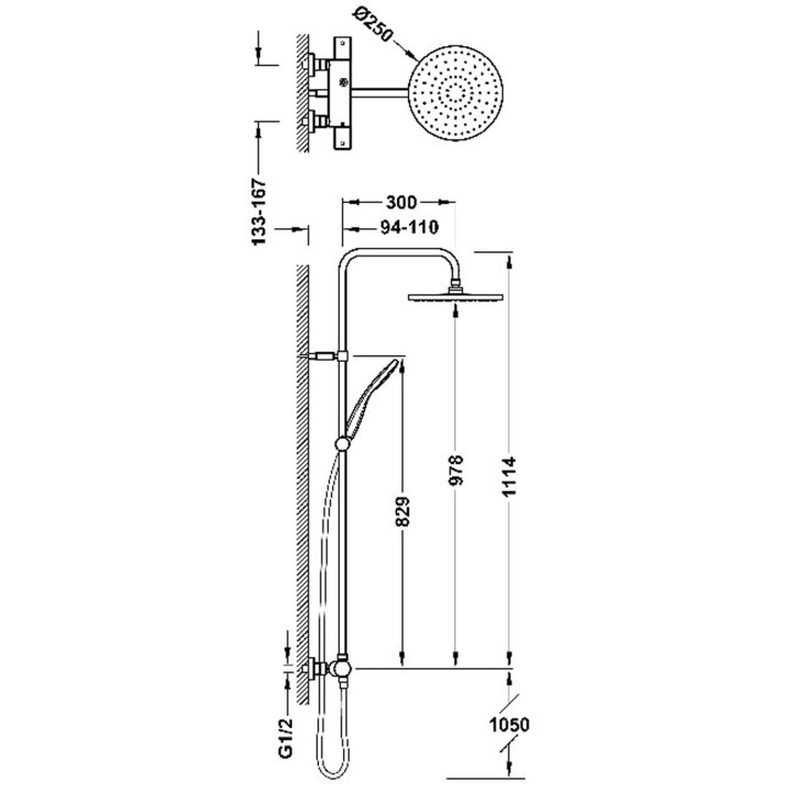 Zestaw baterii termostatycznej naściennej 2-drożnej prysznicowej, TRES CANIGÓ-TRES PLUS - Chrom  