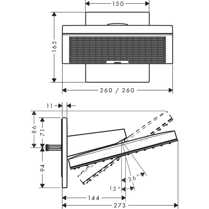 Głowica prysznicowa 260 2jet z przyłączem ściennym, Hansgrohe Pulsify E - Chrom