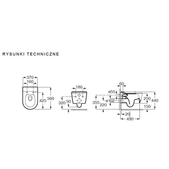 Miska WC wisząca Roca Inspira Rimless Compacto 37x48 cm, onyks
