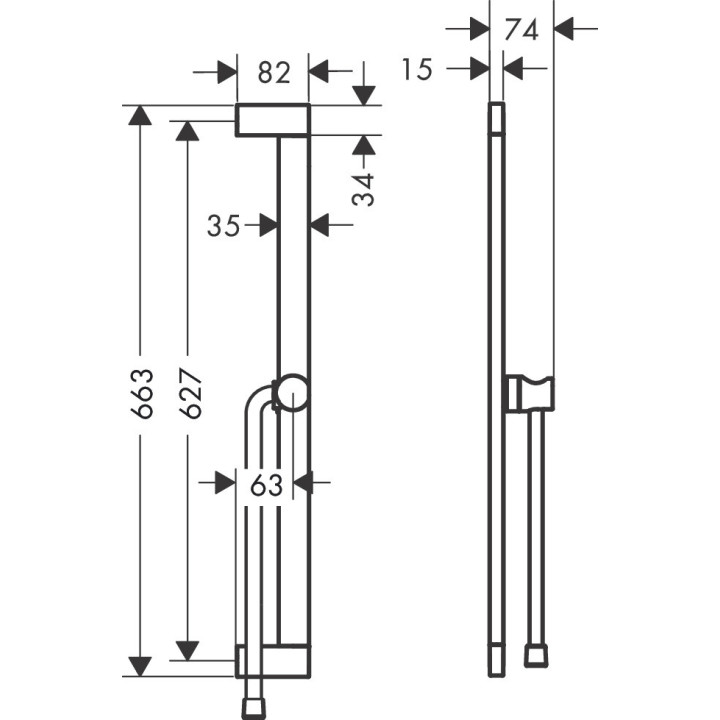 Drążek prysznicowy S Puro 65 cm z suwakiem EasySlide i wężem przysznicowym Isiflex 160cm, Hansgrohe Unica - Biały Matowy