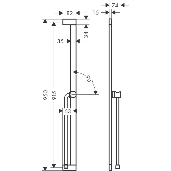 Drążek prysznicowy S Puro 90 cm z suwakiem EasySlide i wężem przysznicowym Isiflex 160cm, Hansgrohe Unica - Czarny Matowy