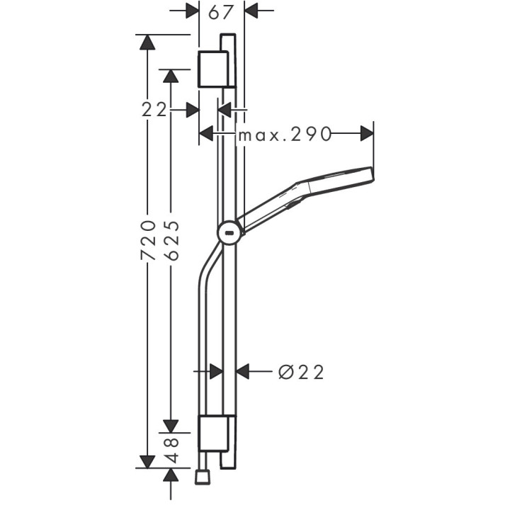 Zestaw prysznicowy 130 3jet z drążkiem S Puro 65 cm PushSlider i tekstylnym wężem prysznicowym Designflex 160 cm, Hansgrohe Rain