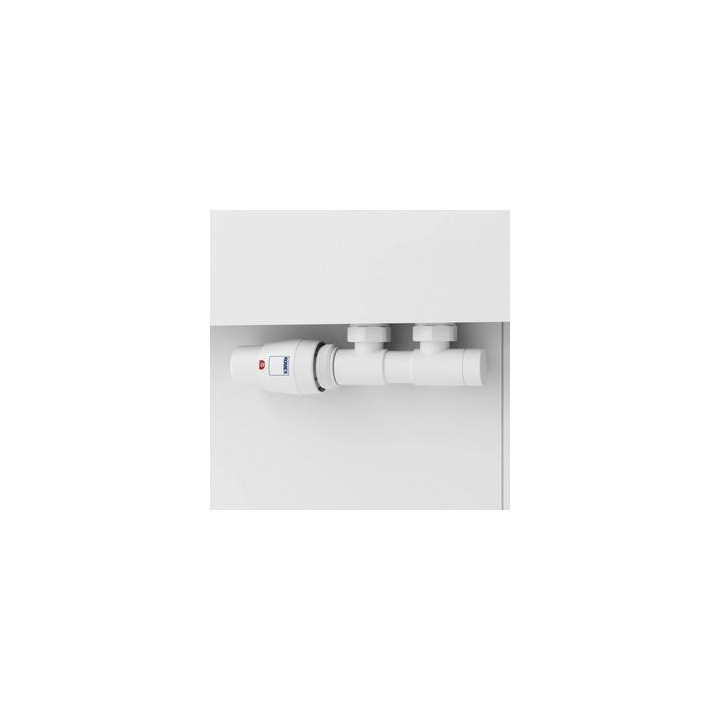 Zawór zespolony Komex Twins z głowicą termostatyczną, kątowy, wersja lewa - chrom