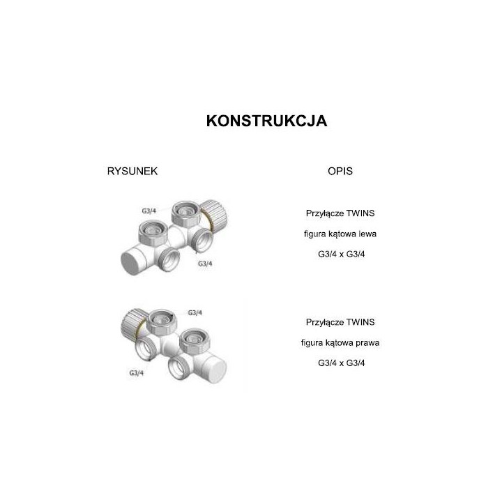 Zawór zespolony Komex Twins z głowicą termostatyczną, kątowy, wersja lewa - chrom