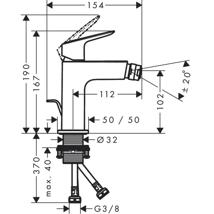 Jednouchwytowa bateria bidetowa 110 Fine z kompletem odpływowym, Hansgrohe Logis -  Czarny Matowy