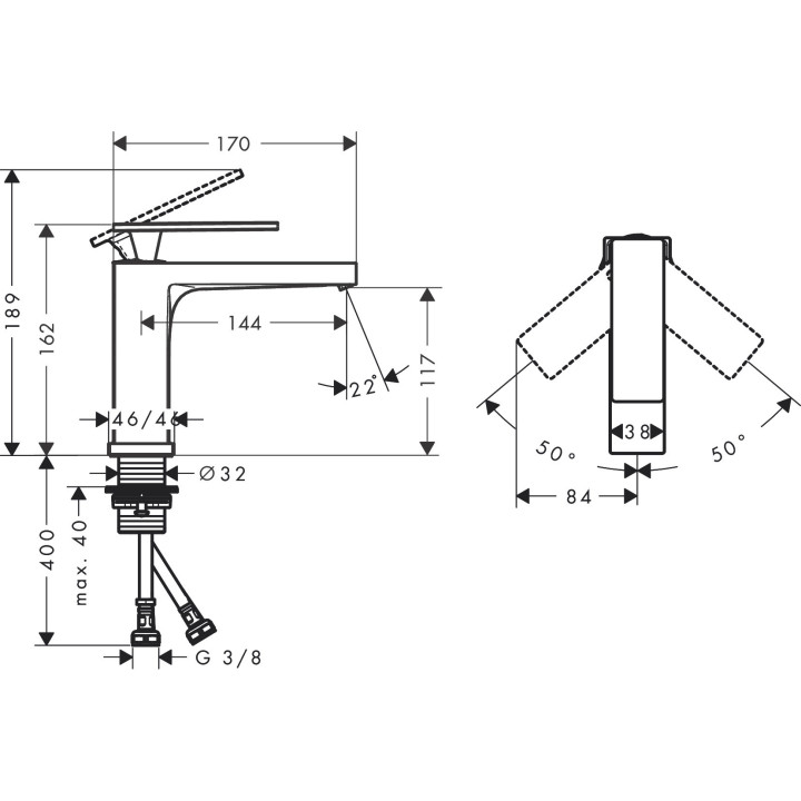 Jednouchwytowa bateria umywalkowa 110 bez kompletu odpływowego, Hansgrohe Tecturis E - Chrom 