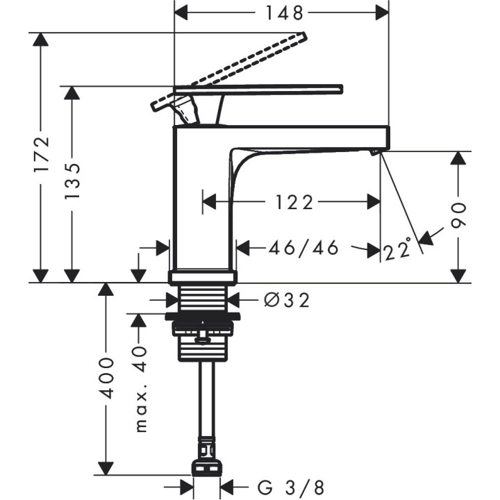 Bateria bez mieszacza 80 EcoSmart+ do wody zimnej lub wstępnie zmieszanej bez kompletu odpływowego, Hansgrohe Tecturis E - Biały