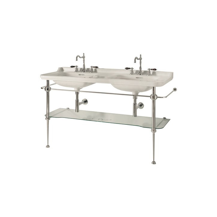 Konsola podłogowa, metalowa ze szklaną półką pod umywalkę, KERASAN WALDORF - Biały/Bronzo