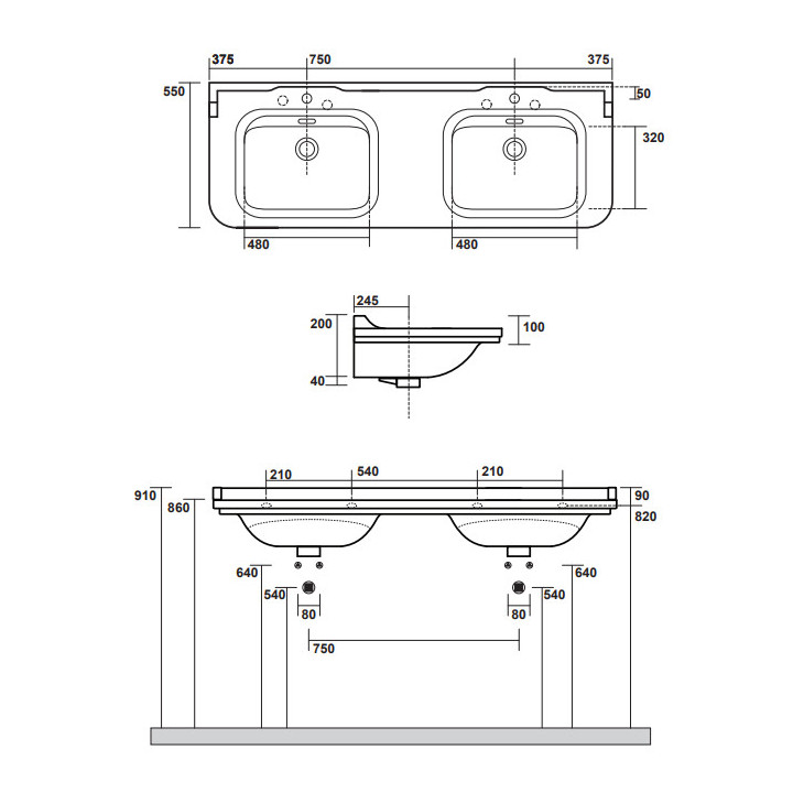 Konsola podłogowa, metalowa ze szklaną półką pod umywalkę, KERASAN WALDORF - Biały/Bronzo