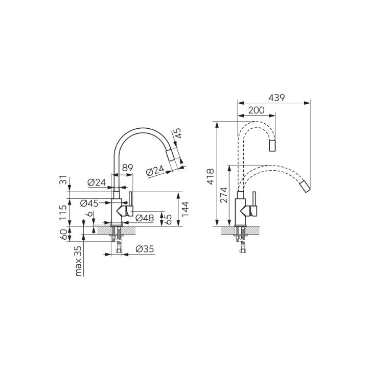 Bateria zlewozmywakowa z czarną, elastyczną wylewką, Ferro ZUMBA NERO - Czarny mat