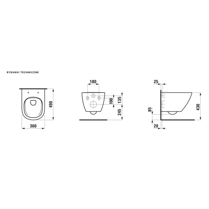 Miska WC podwieszana krótka, Rimless, wersja ADVANCED, Laufen Lua - Biały 