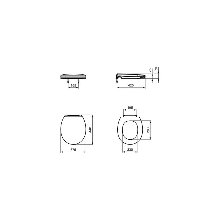 Deska sedesowa. z pokrywą do miski WC o wys. 355 mm, Ideal Standard CONTOUR 21 -  Biały