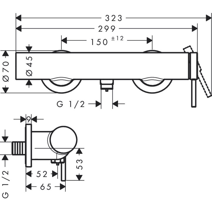 Jednouchwytowa bateria prysznicowa natynkowa, Hansgrohe Tecturis S - Chrom 