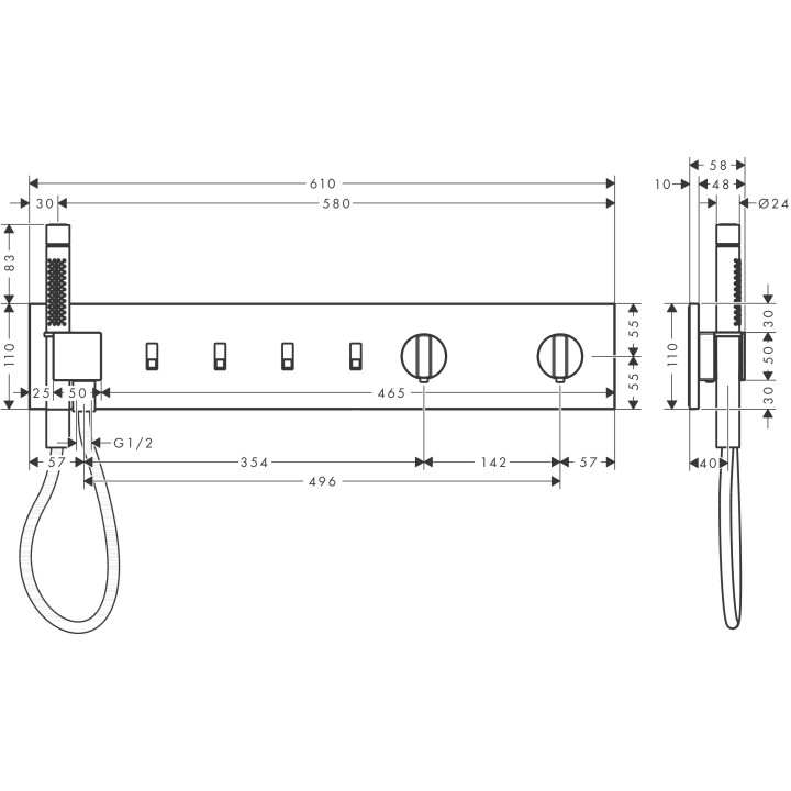 Moduł termostatyczny 610/110, podtynkowy do 4 odbiorników, AXOR ShowerComposition - Chrom 