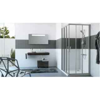 Wejście narożnikowe, drzwi suwane 3-częściowe (1/2) 100x200 cm profile srebrne połysk, szkło przezroczyste Anti-Plaque, Huppe Cl