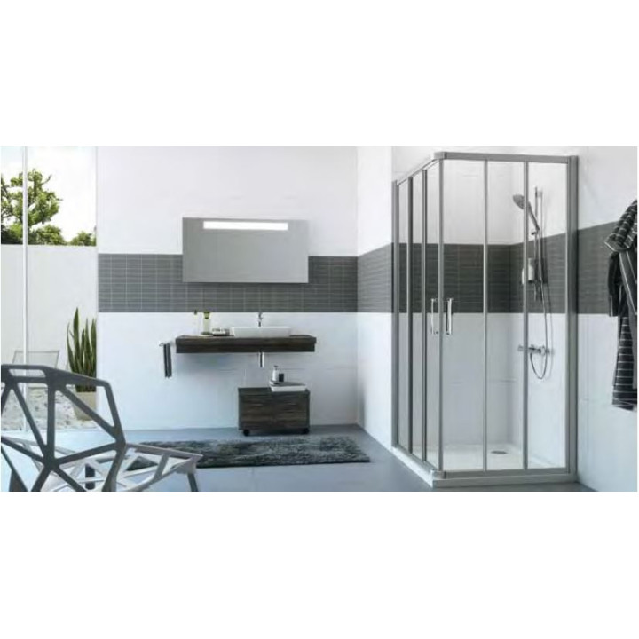 Wejście narożnikowe, drzwi suwane 3-częściowe (1/2) 100x200 cm profile srebrne połysk, szkło przezroczyste Anti-Plaque, Huppe Cl