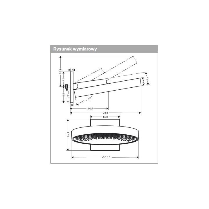 Deszczownica/ Głowica prysznicowa Hansgrohe Raindance Classic AIR Ø 240 mm z przyłączem sufitowym - chrom/złoty optyczny