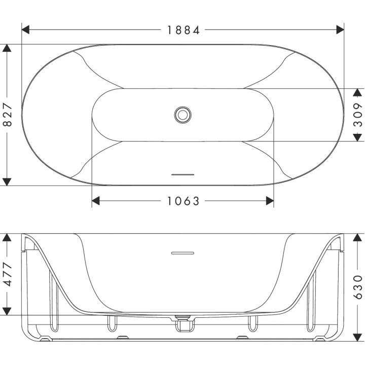 Wanna 1900/850, AXOR Suite Basins & Bathtub - Brąz Szczotkowany