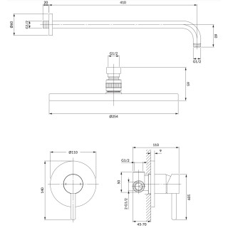 System prysznicowy Omnires Y, podtynkowy, 2 wyjścia wody, deszczownica 25cm, słuchawka 1-funkcyjna, grafit