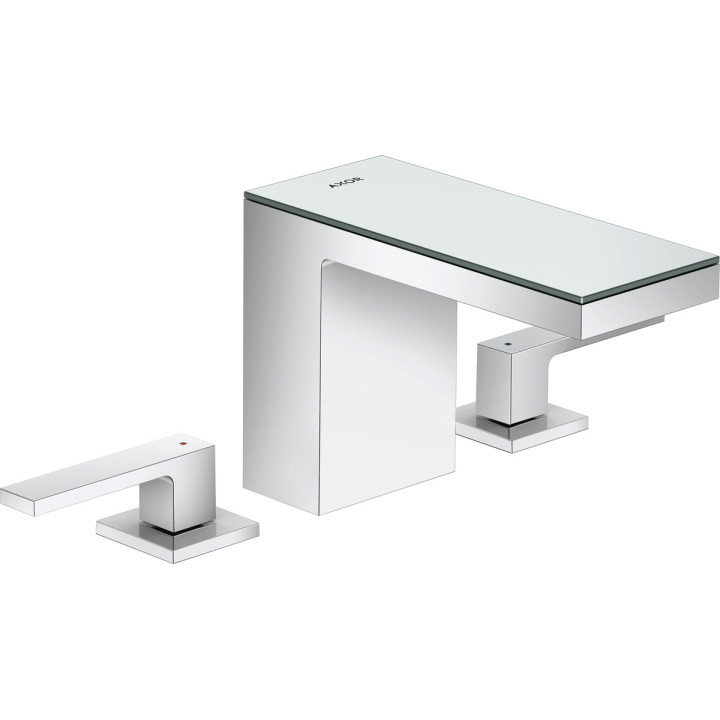 3-otworowa bateria umywalkowa 110 z kompletem odpływowym Push-Open, AXOR MyEdition - Chrom/Lustrzane Szkło  