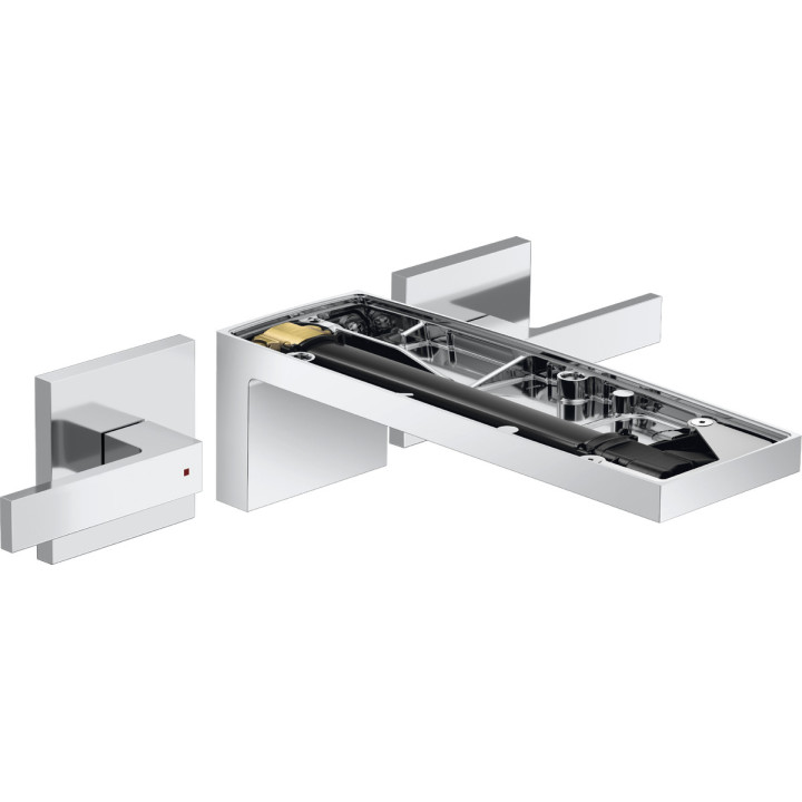 3-otworowa bateria umywalkowa ścienna, podtynkowa z wylewką 221 mm, bez płytki, AXOR MyEdition - Chrom 