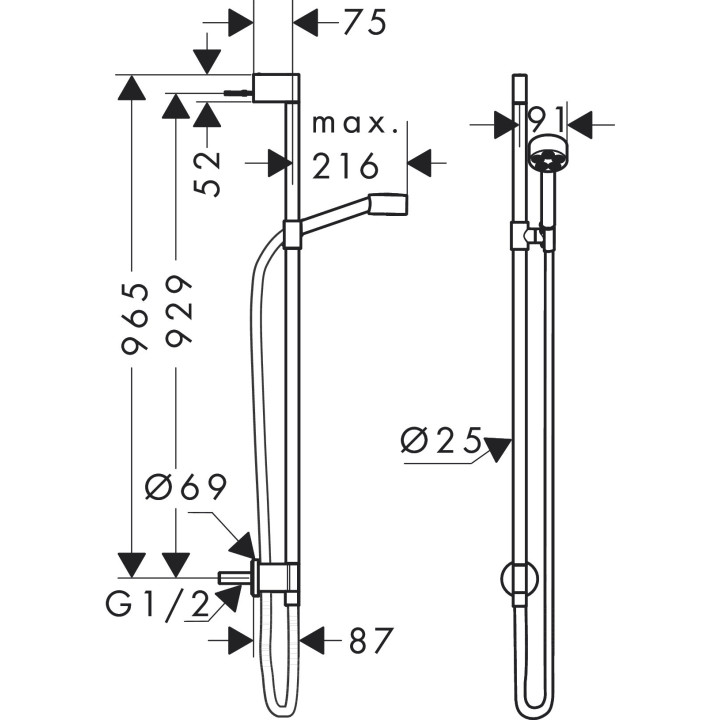 Zestaw prysznicowy 75 1jet EcoSmart z przyłączem kątowym, AXOR One - Biały Matowy 