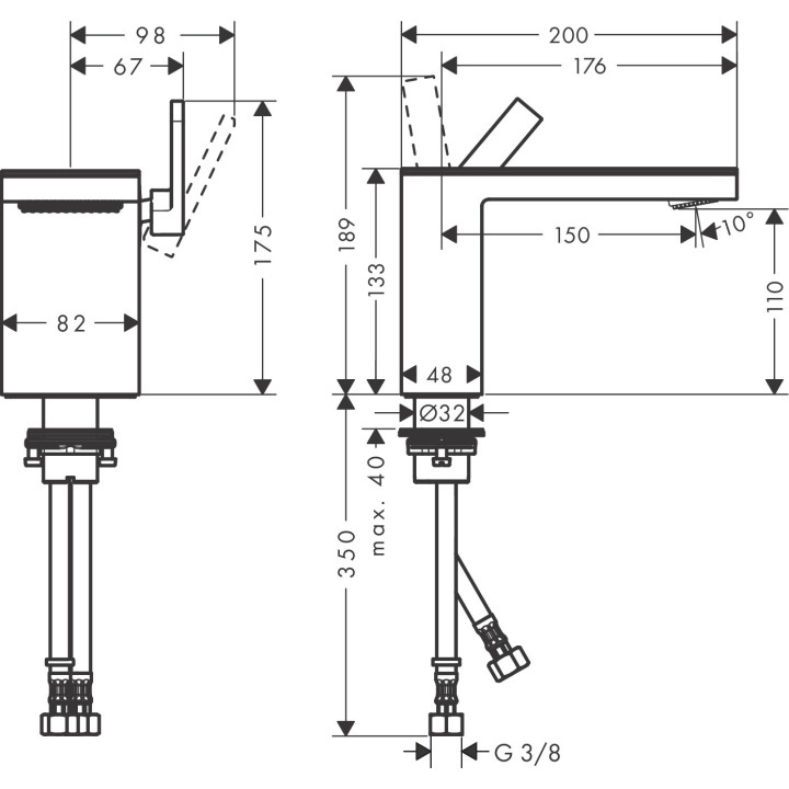 Jednouchwytowa bateria umywalkowa 110 z kompletem odpływowym Push-Open, bez płytki, AXOR MyEdition - Czarny Matowy 