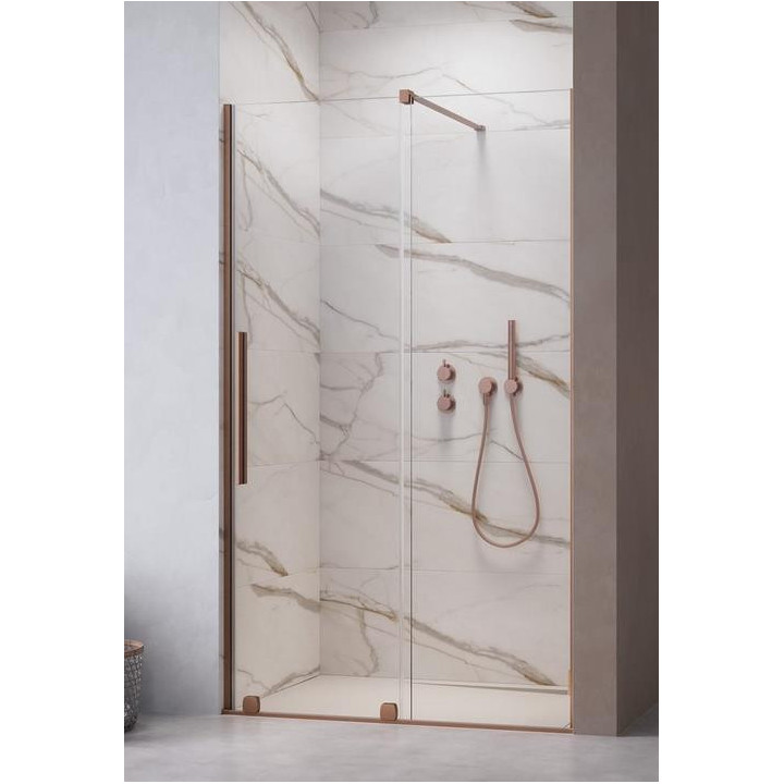 Drzwi przesuwne walk-in Radaway Furo Gold, lewe, ze ścianką, 160x200cm, szkło przejrzyste, profil złoty