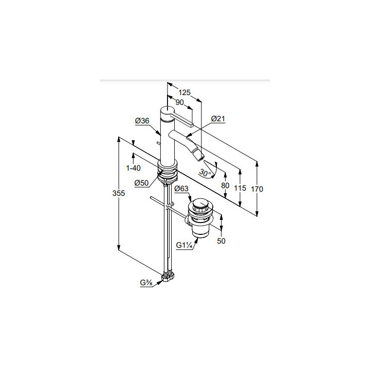 Jednouchwytowa bateria bidetowa, KLUDI NOVA FONTE Pura - Biały mat