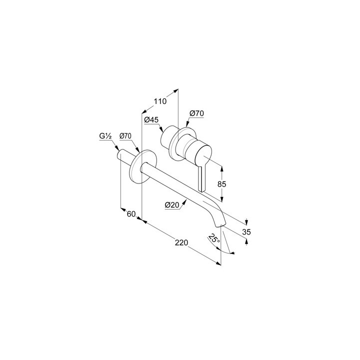 Ścienna bateria umywalkowa, wysięg wylewki 220 mm, KLUDI NOVA FONTE Pura - Czarny mat 