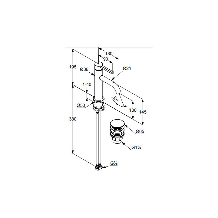 Jednouchwytowa bateria umywalkowa 100, KLUDI NOVA FONTE Pura - Biały mat 